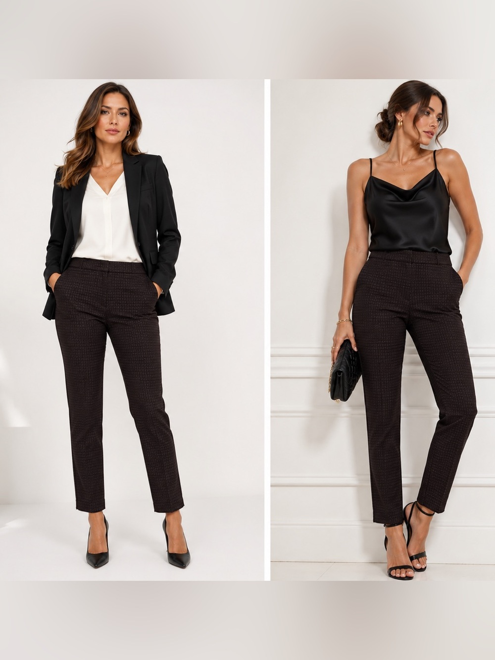 Jigsaw Black Textured Straight-Leg Pants